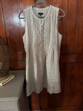 Quince Sleeveless Pintuck Linen Tunic - Light Taupe